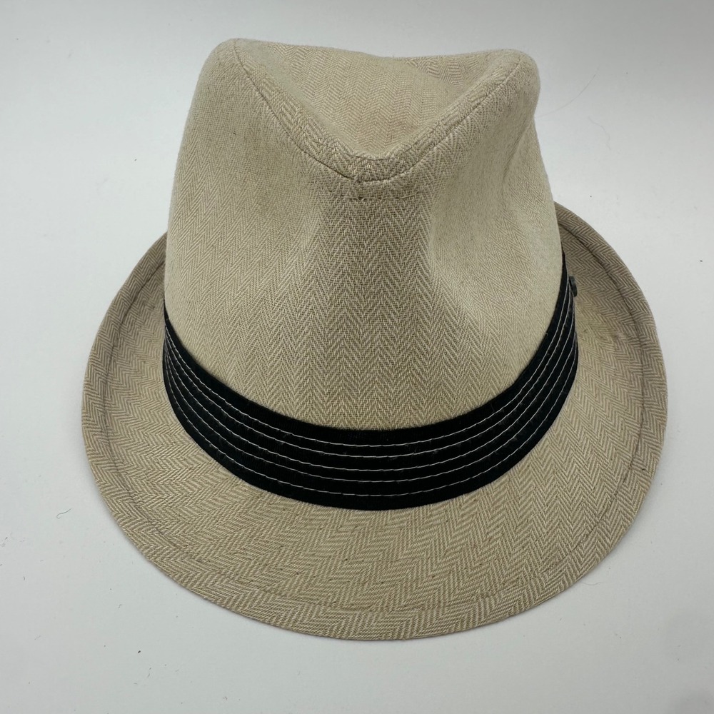 Stetson Fedora Hat Mens Small Medium Beige Herringbone Linen Cotton Blend‎ USA